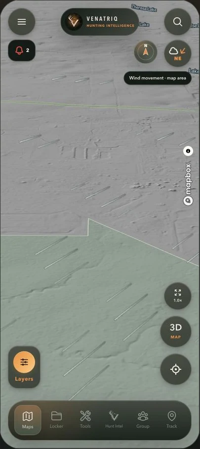 3D LiDAR map with wind-movement streaks and source direction indicator